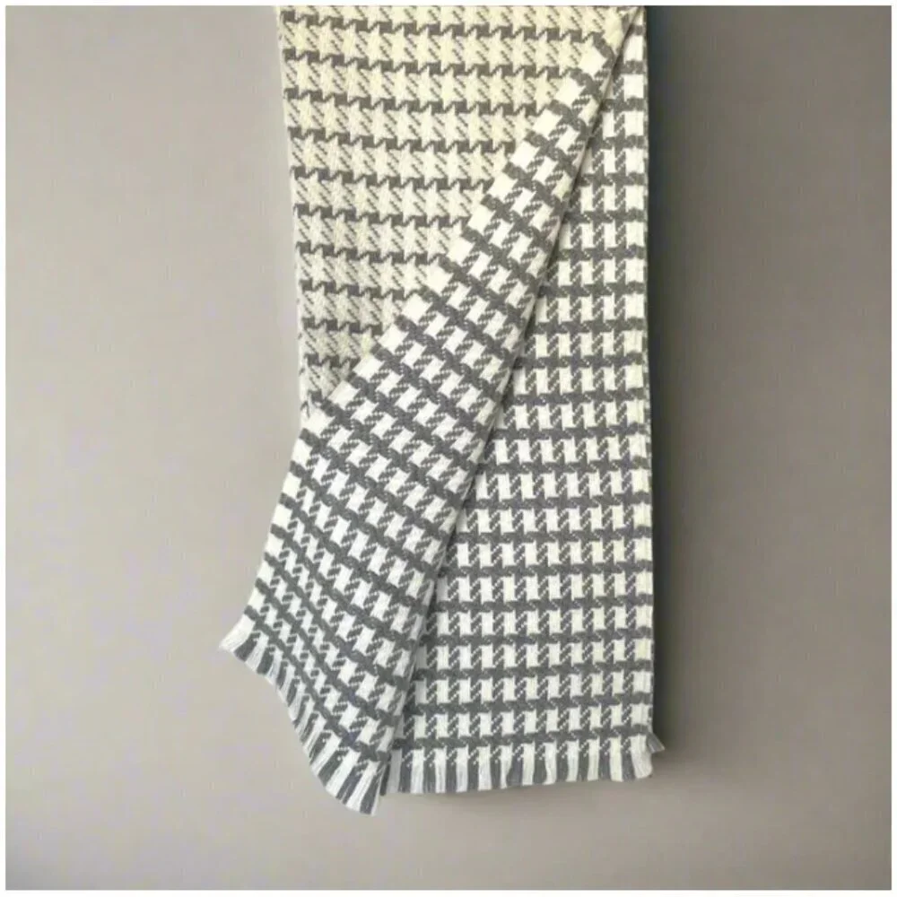 ARTZNL 100% Baby Alpaca Houndstooth Throw Blanket Large Soft Warm Luxury Gray